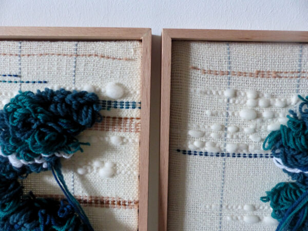 Tableau double tissé main. Bleu.