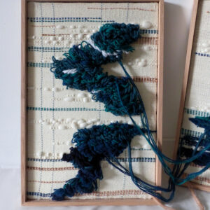 Tableau double tissé main. Bleu.