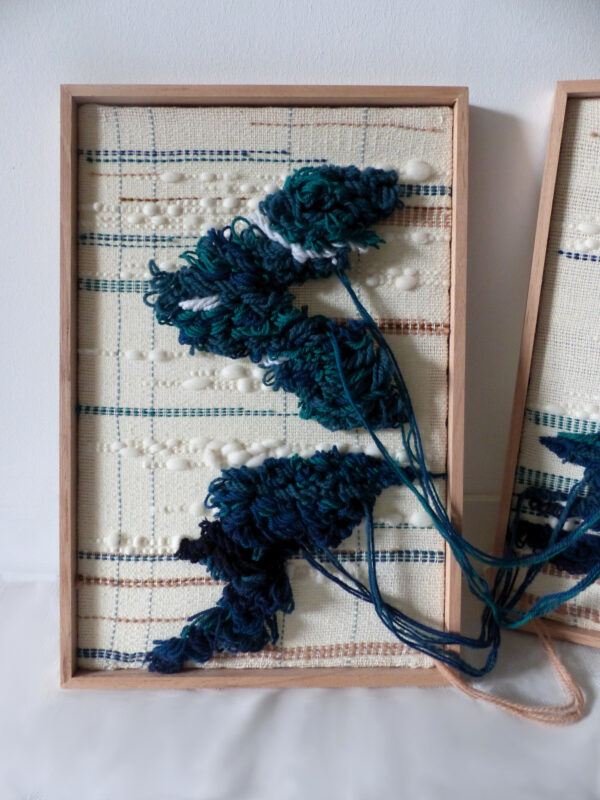 Tableau double tissé main. Bleu.