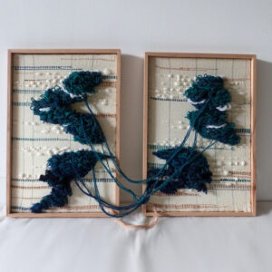 Tableau double tissé main. Bleu.