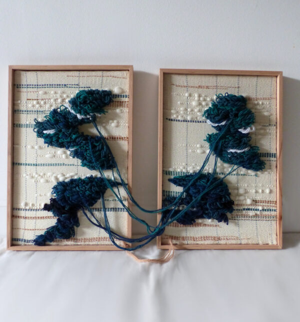 Tableau double tissé main. Bleu.